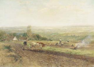 Hugo Mühlig - Working the land: a panoramic landscape