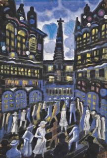 Hugo Scheiber - Crowded street at night