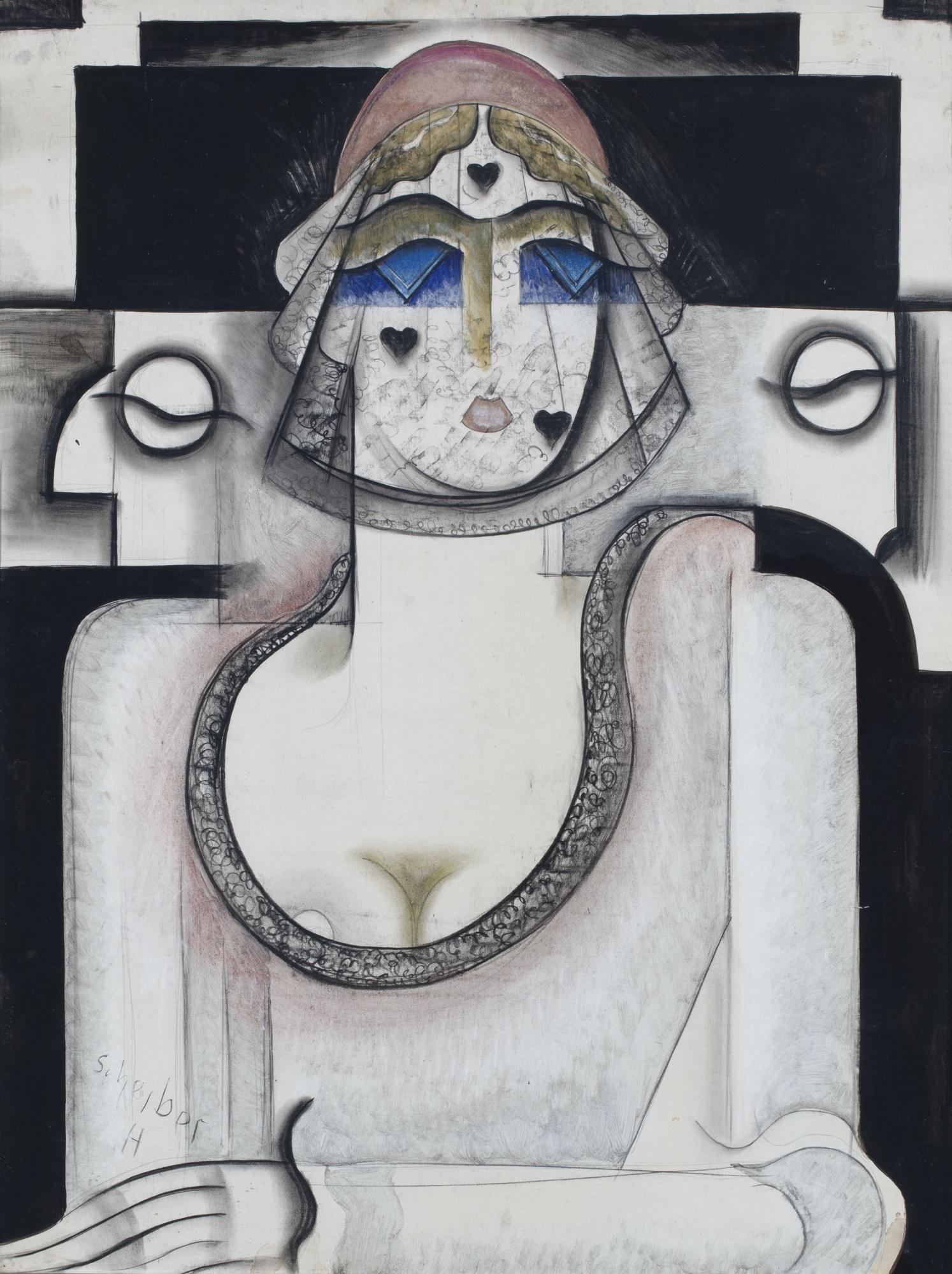 Hugó Scheiber - Portrait De Femme Au Voile Noir