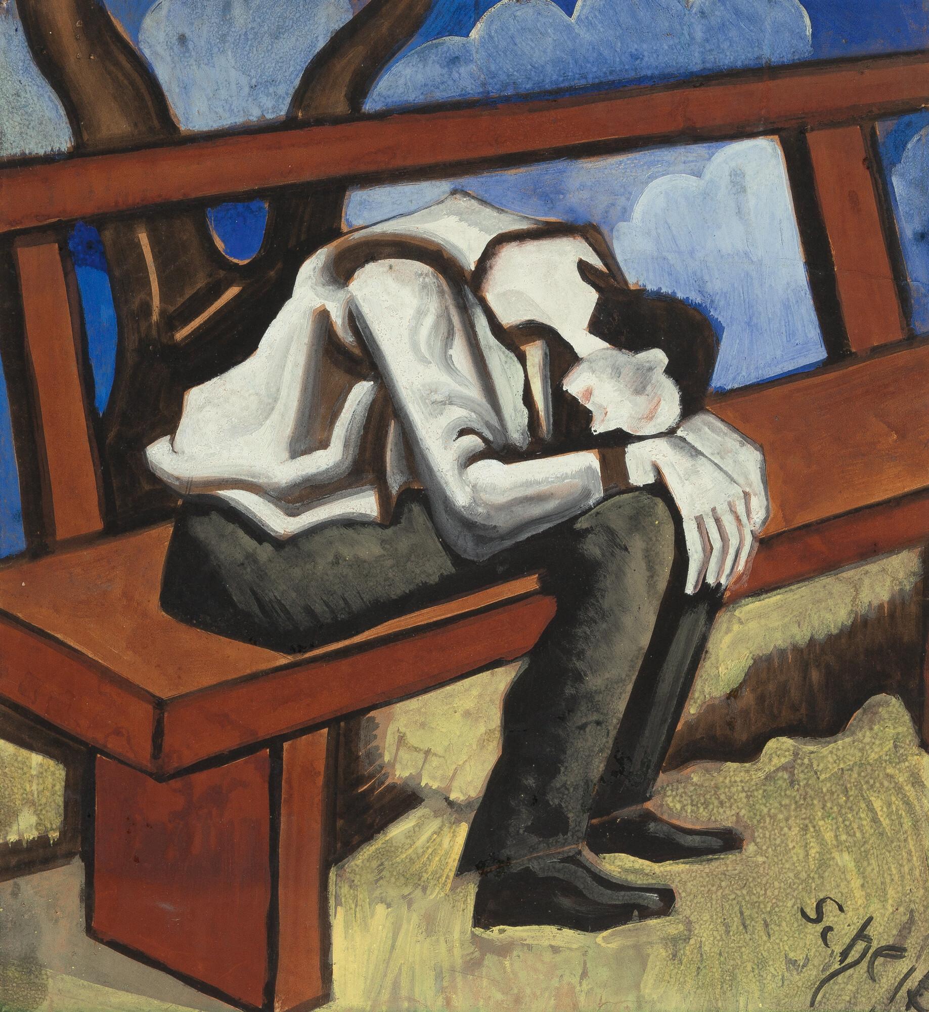 Hugo Scheiber - Schlafender Mann auf der Parkbank