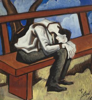 Hugo Scheiber - Schlafender Mann auf der Parkbank