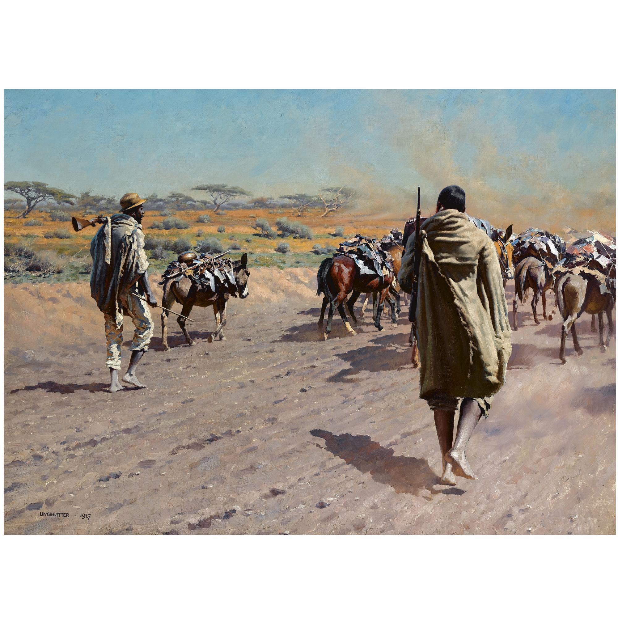 Hugo Ungewitter - German Travelling Hunters In A Savanna Landscape