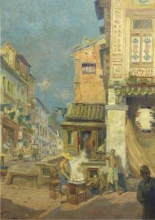 Hugo Vilfred Pedersen - A street-corner in Hong Kong