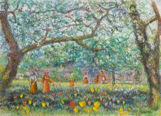 Hugues Claude Pissarro - Le goûter dans le jardin de rose