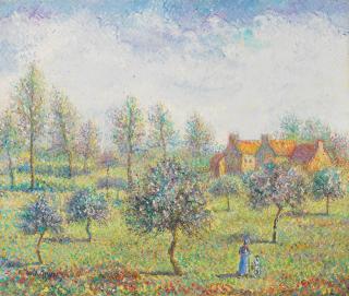 Hugues Claude Pissarro - Le verger au printemps