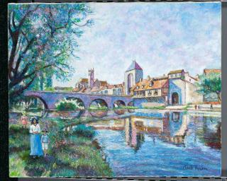 Hugues Claude Pissarro - Promenade au bord de l\'eau