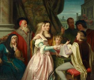 Hugues Merle - Der italienische Komponist Giovanni Pierluigi da Palestrina mit Musizierenden, links seine Gönner und Papst Marcellus II.