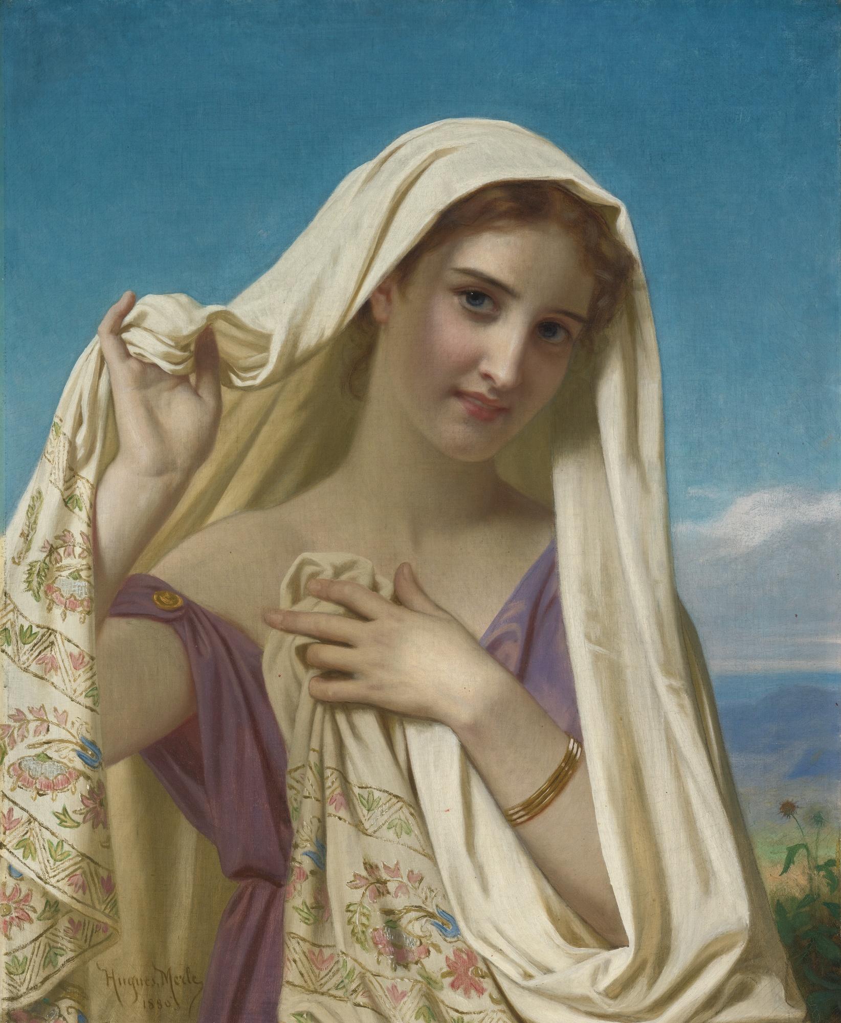 Hugues Merle - French young Girl In A Veil
