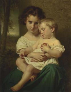 Hugues Merle - Jeune fille tenant un enfant endormi