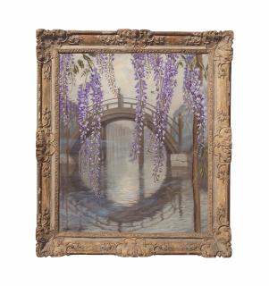 Huguette Clark - Japanese bridge with wysteria