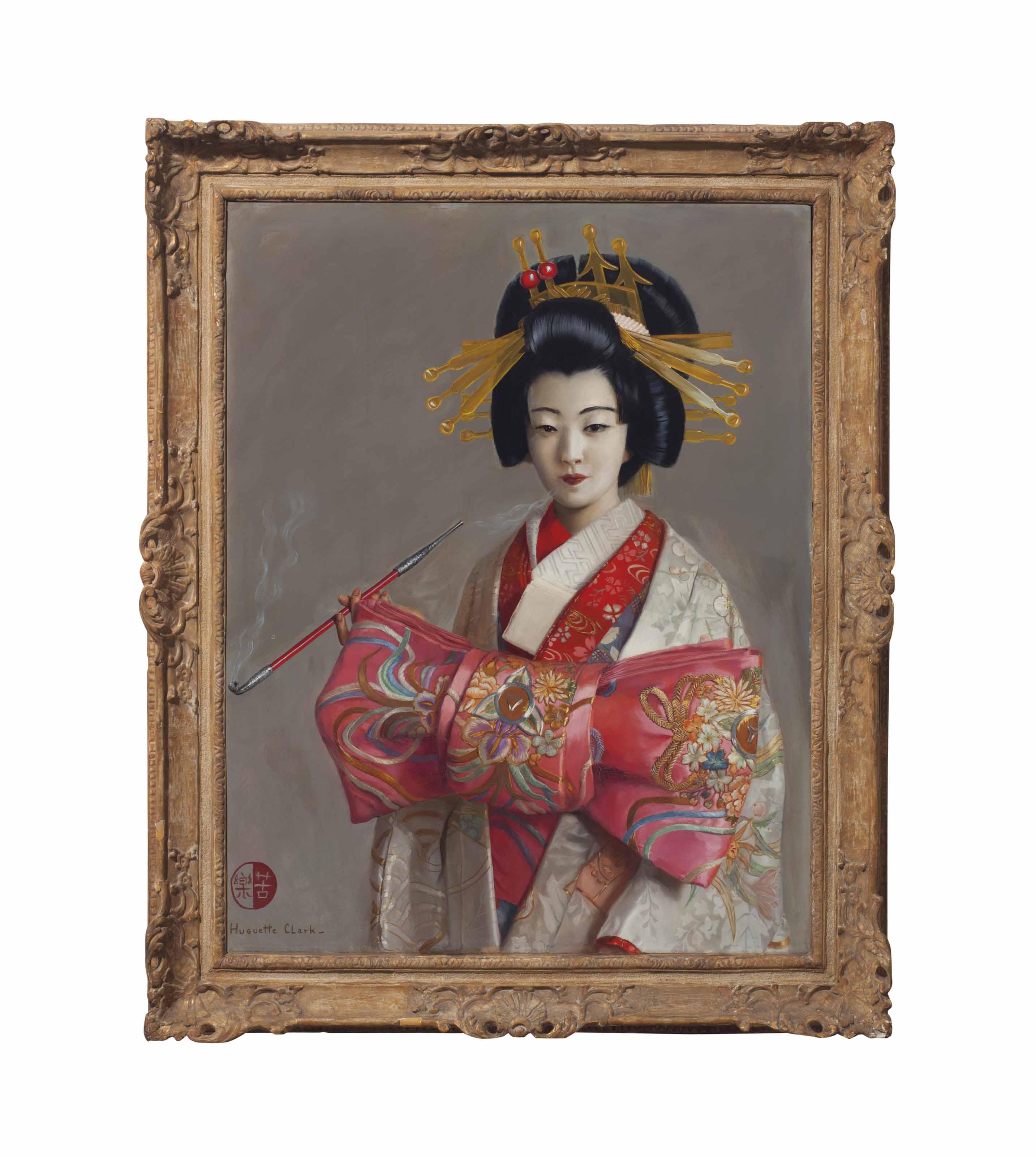 Huguette Clark - Portrait of a Geisha, holding a smoking pipe