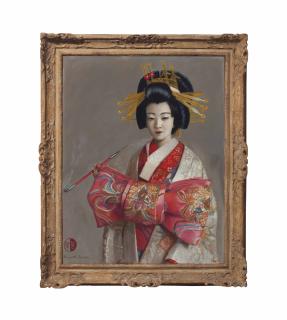 Huguette Clark - Portrait of a Geisha, holding a smoking pipe
