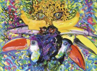 Hunt Slonem - Cheetah with Pelicans; and Parrots