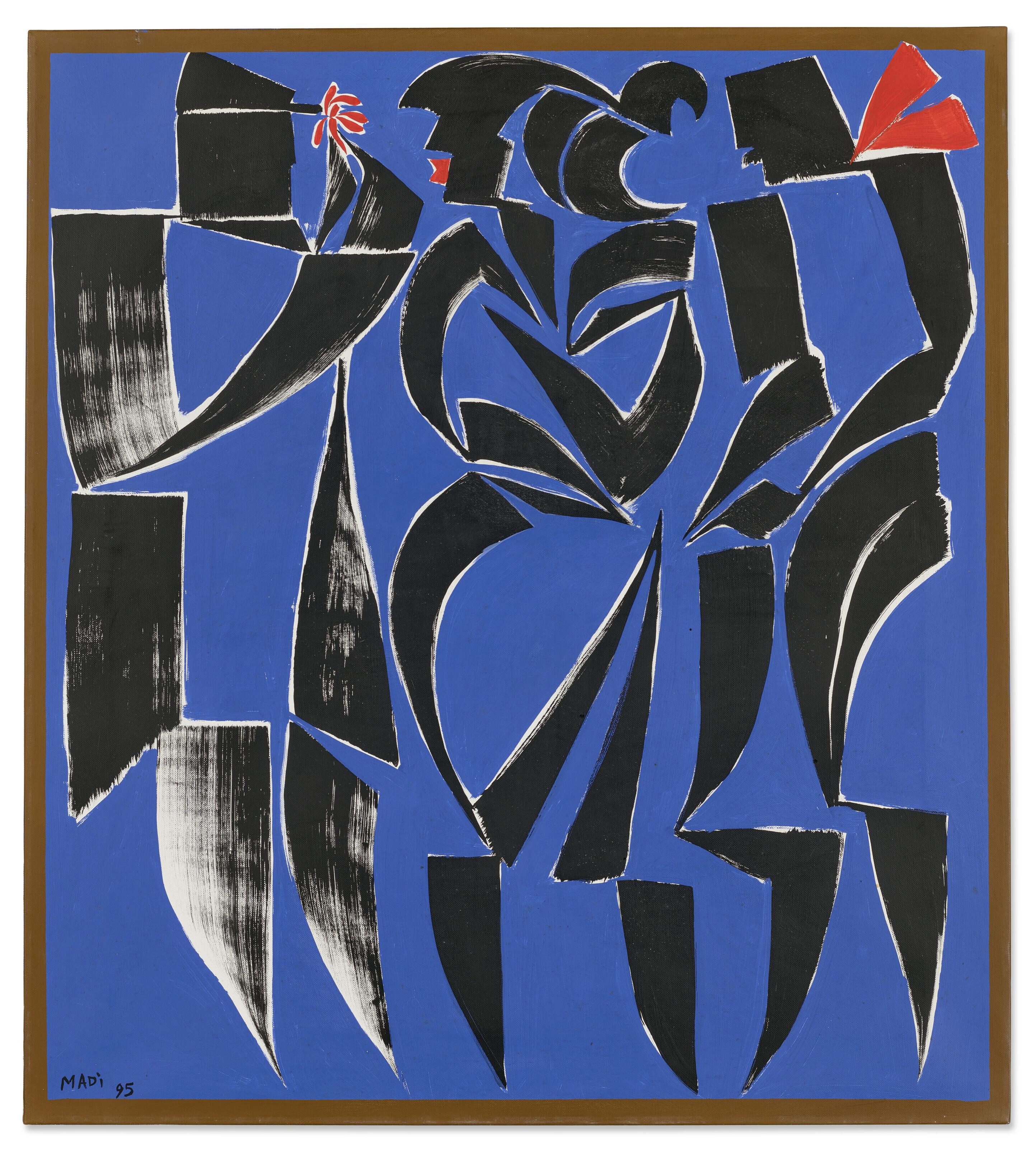 Hussein Madi - Untitled (Three Figures (Blue Composition))