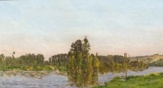 Hypolite Camile Delpy - Jour d\'été: a river landscape in summer