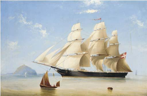 I. Tudgay - A Danish full-rigged ship heaving-to off an island