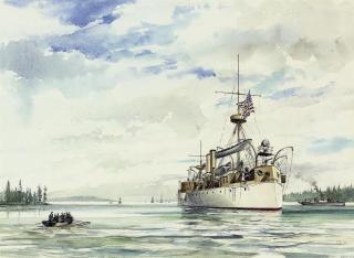 Ian H. Marshall - The U.S. battleship Maine lying in Casco Bay, Maine, New England