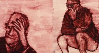 Ida Applebroog - Marginalia (Hand On Forehead/Squatting):  A Diptych