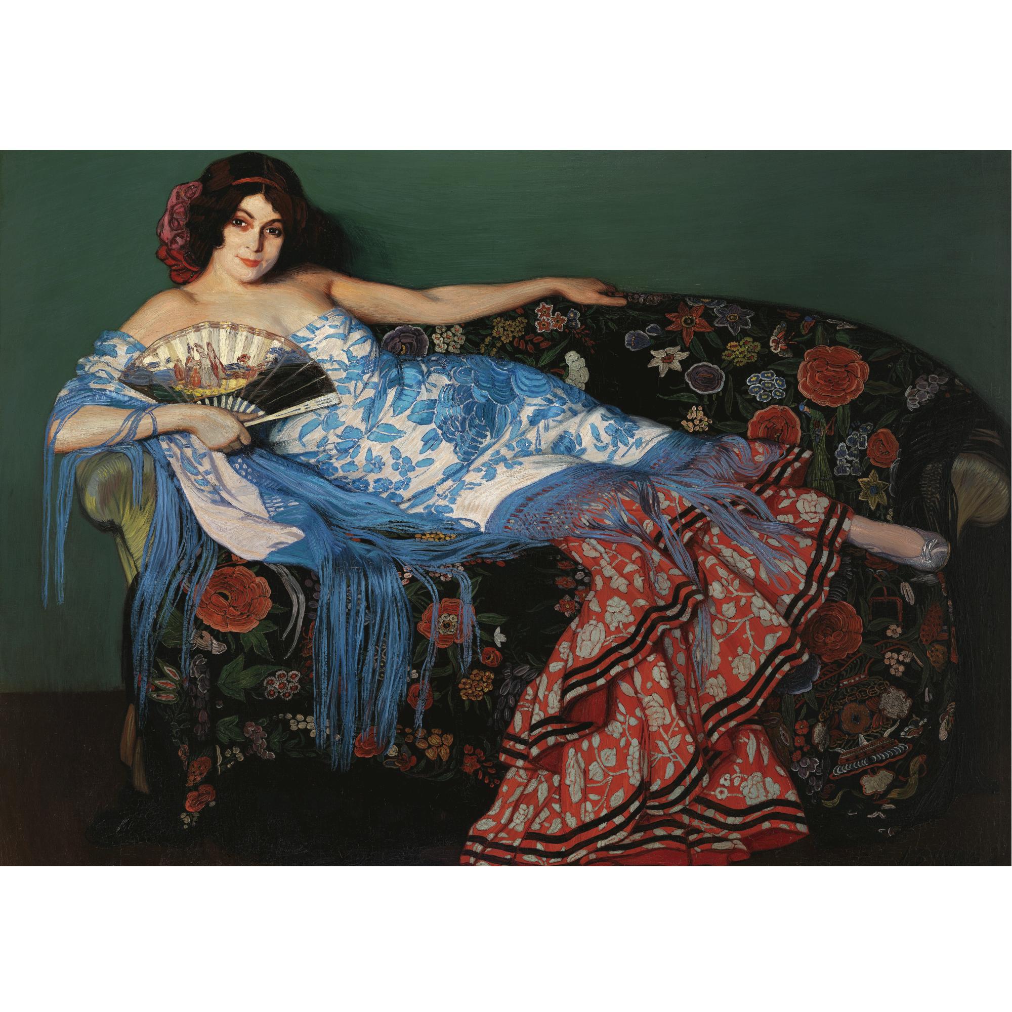 Ignacio Zuloaga - Lolita, Mujer Tendida Con Chal Azul (Lolita Reclinign In A Blue Shawl)