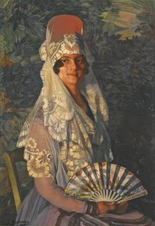 Ignacio Zuloaga - Spanish Dama Con Mantilla Y Abanico (Lady With Mantilla And Fan)