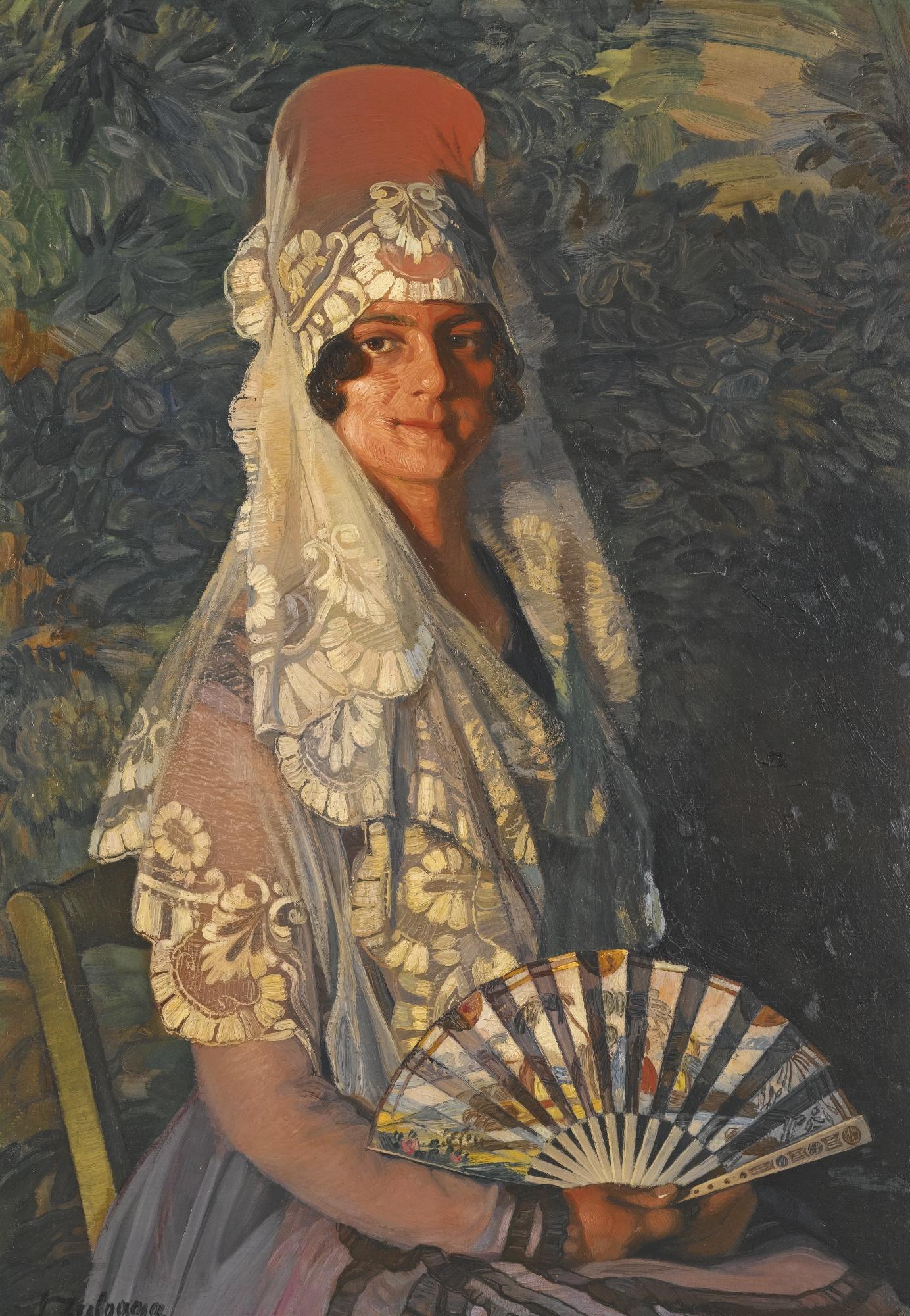 Ignacio Zuloaga - Spanish dama Con Mantilla Y Abanico (Lady With Mantilla And Fan)