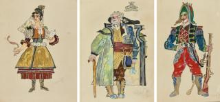 Ignaty Ignatievich Nivinsky - Costume Designs For Rosina, Bartolo And A Soldier From The Barber Of Seville