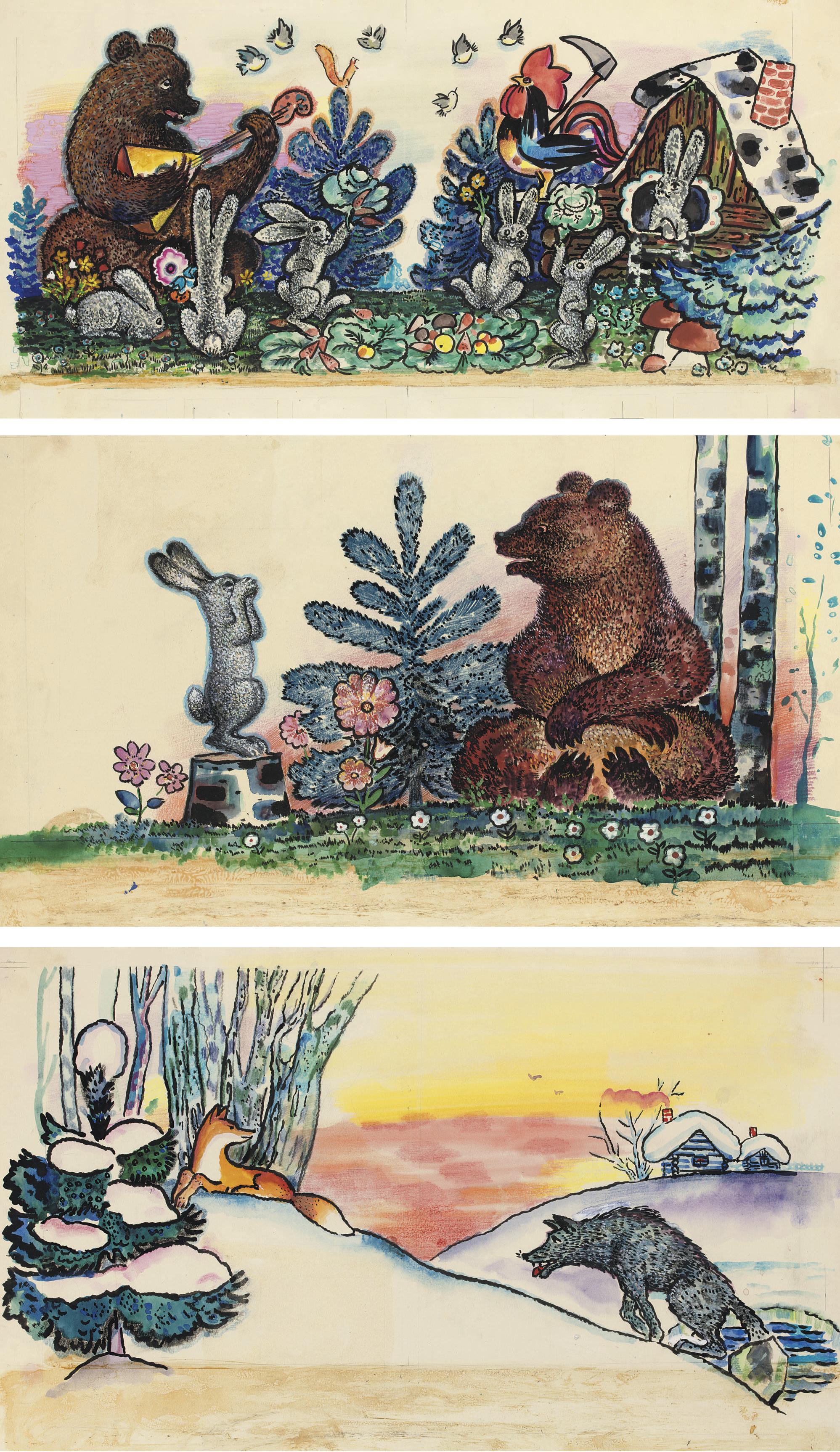 Igor Ershov - A group of eleven illustrations for the Khorovod book of Russian fairytales