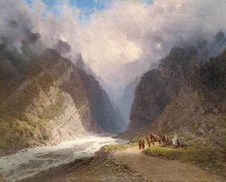 Il\'Ia Nikolaevich Zankovskii - A Mountainous Landscape With Travellers By A Stream