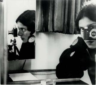 Ilse Bing - Self Portrait, 1931; Champ-de-Mars from the Eiffel Tower, Paris, 1931; and Three Men on Steps at Seine, Paris, 1931
