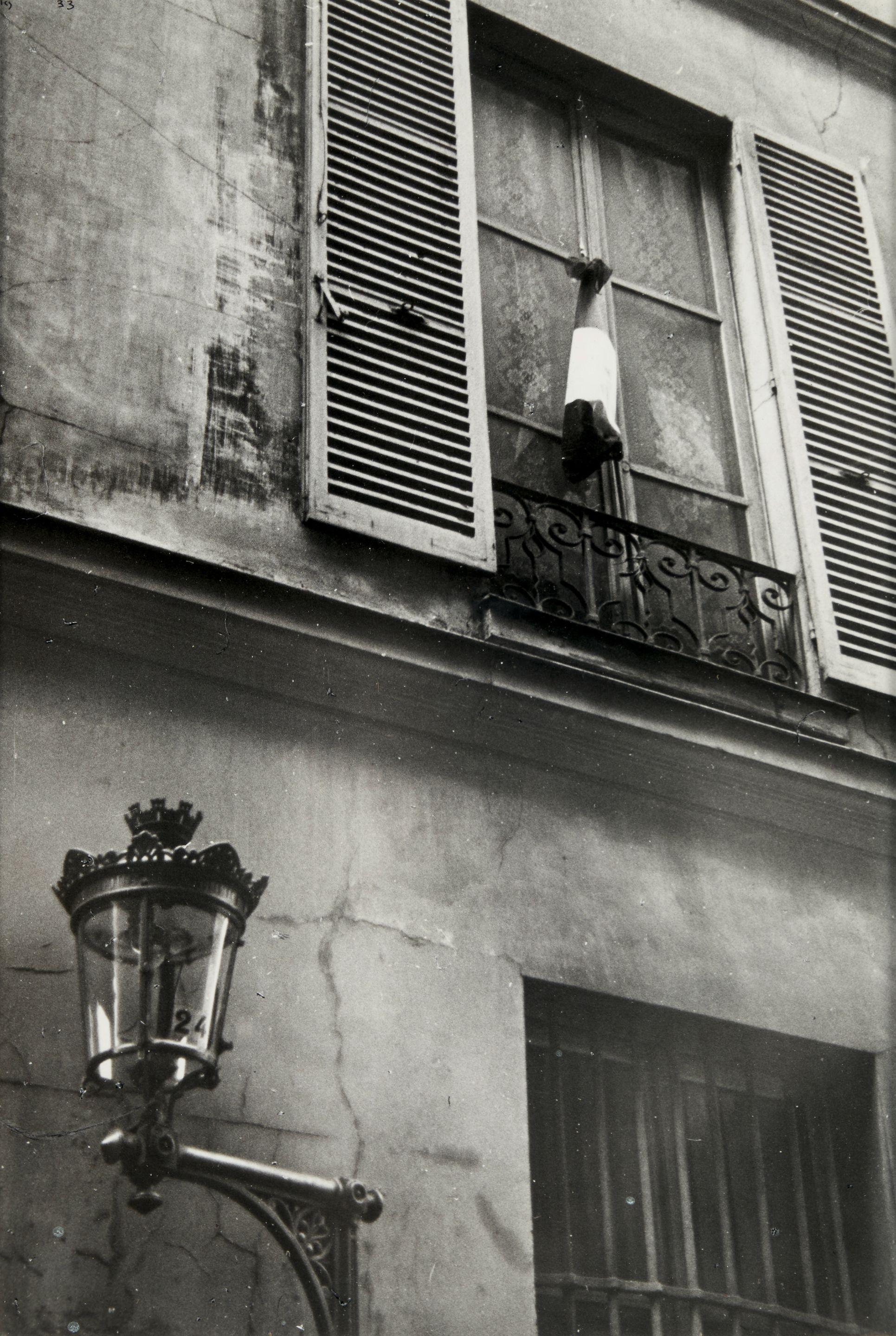 Ilse Bing - Window with Flag \'In Mourning\' and Lamp