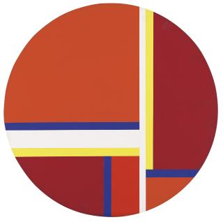 Ilya Bolotowsky - Red Tondo with Blue, Yellow, and White Lines