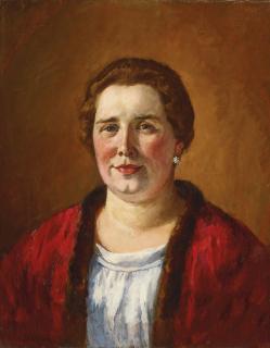 Ilya Ivanovich Mashkov - Portrait Of Ekaterina Ivanovna Kogan In A Red Cardigan