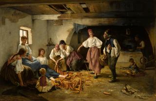 Imre Revesz - A family gathered to husk the harvest