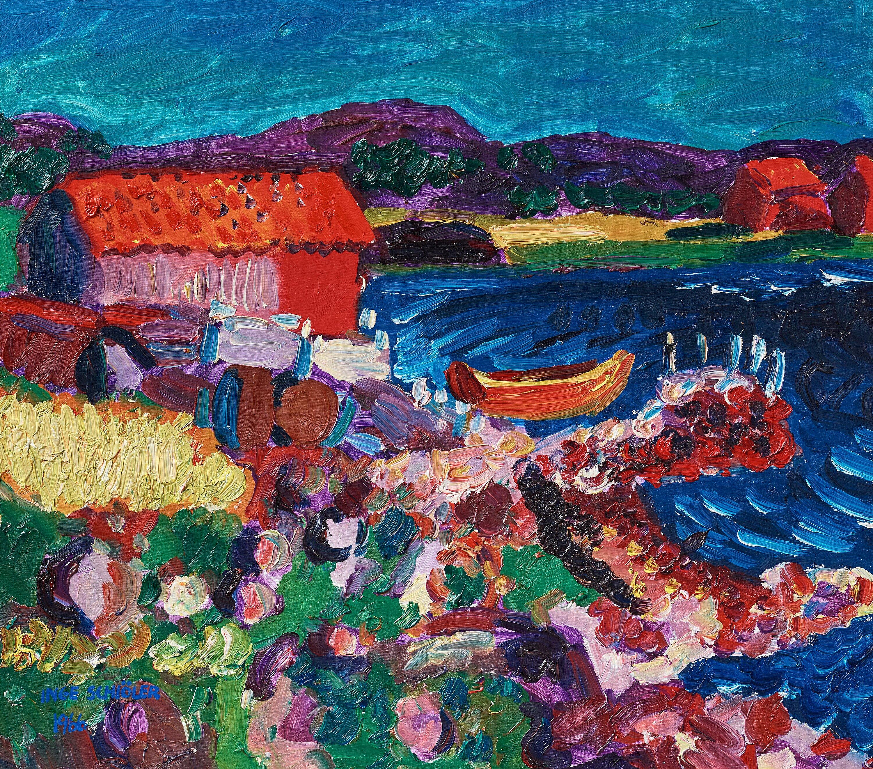 Inge Schiöler - Bay with boathouse and boat