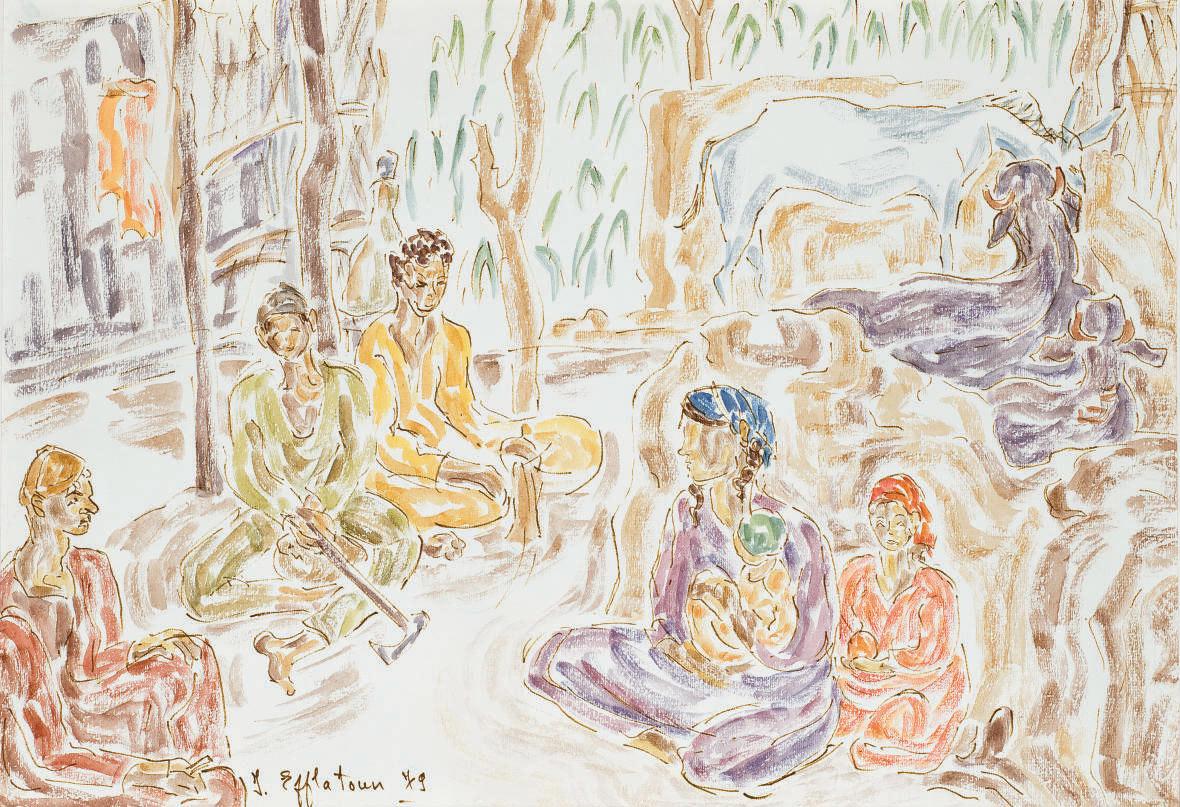 Inji Efflatoun - Le repos au pied des arbres