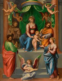 Innocenzo Di Pietro Francucci - The Madonna And Child Enthroned, With Saint Paul, Saint Francis Of Assisi, Saint Joseph And Mary Magdalen