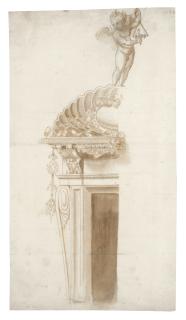 Ippolito Andreasi - An Ornamental Design For A Doorway With A Putto Playing A Triangle