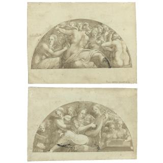 Ippolito Andreasi - Studies For Two Lunettes With Central Female Allegorical Figures, One With A Mandolin Player, The Other With A Violin Player Surrounded By Other Female Musicians