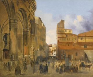 Ippolito Caffi - Florence, A View Of The Piazza Della Signoria With The Loggia Dei Lanzi At Left