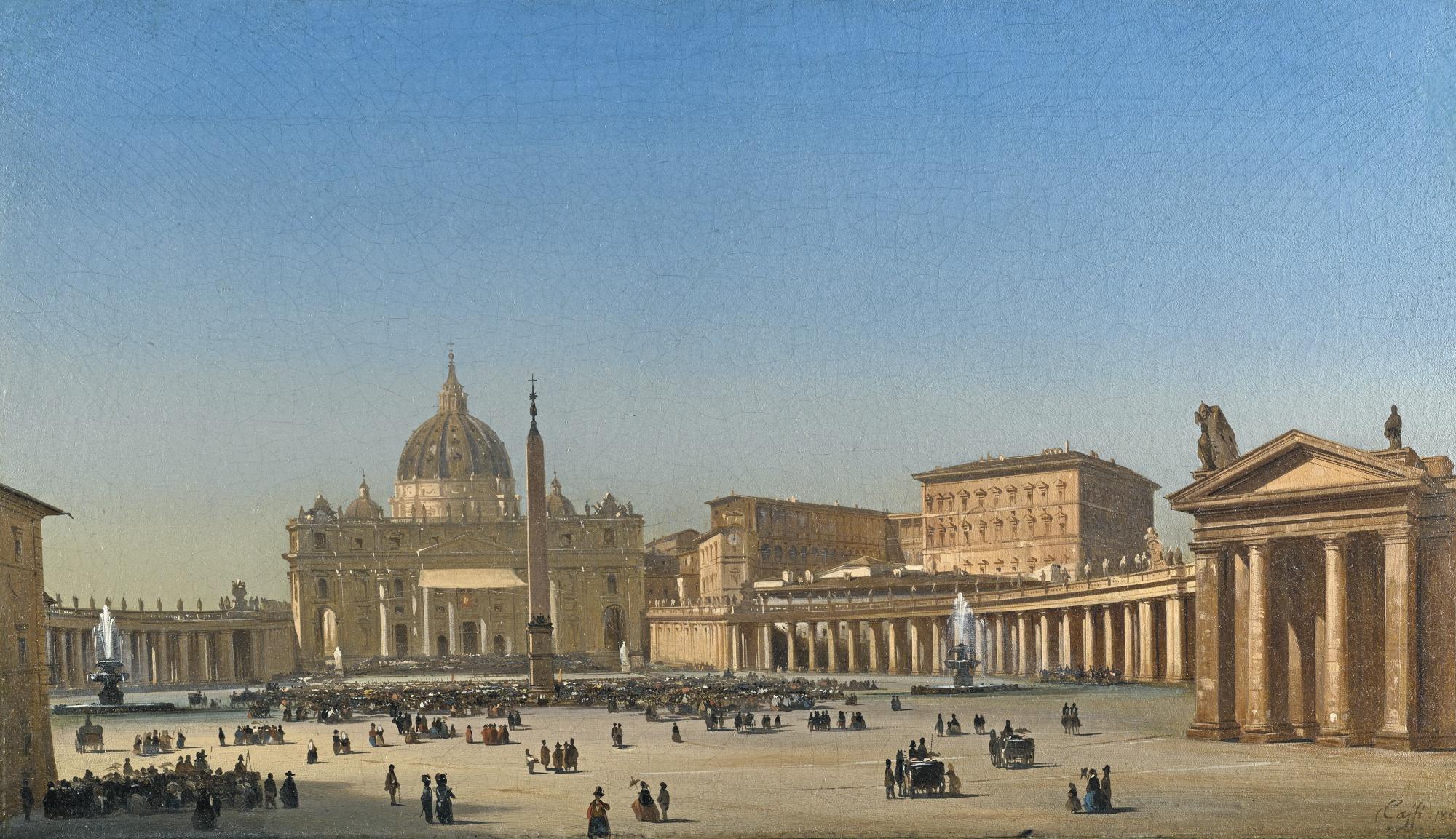 Ippolito Caffi - Italian the Benediction Of Pius Ix In St Peter\'S Square, Rome