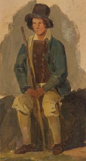 Ippolito Caffi - Study Of A Seated Man Holding A Stick