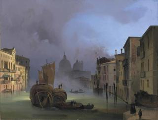Ippolito Caffi - The Grand Canal, Venice, from the Ponte dell\'Accademia, with Santa Maria della Salute