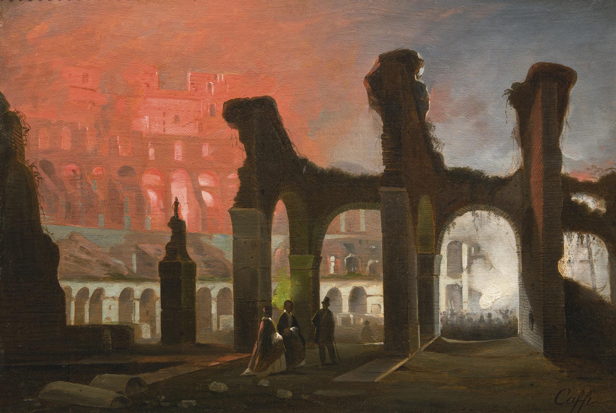 Ippolito Caffi - The Interior Of The Colosseum Illuminated By Fireworks 