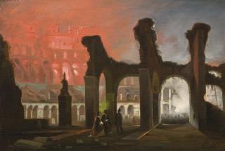 Ippolito Caffi - The Interior Of The Colosseum Illuminated By Fireworks 