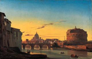 Ippolito Caffi - The Ponte Sant\'Angelo and the Castel Sant\'Angelo with the Dome of St. Peters in the background