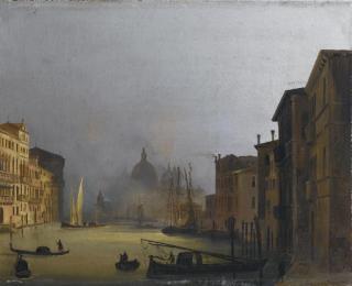 Ippolito Caffi - Veduta della Chiesa della Salute dal Ponte dell\'Accademia, Venezia