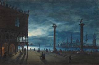 Ippolito Caffi - Venezia, veduta notturna con la Piazzetta San Marco e il Molo, con vista sull\'Isola di San Giorgio