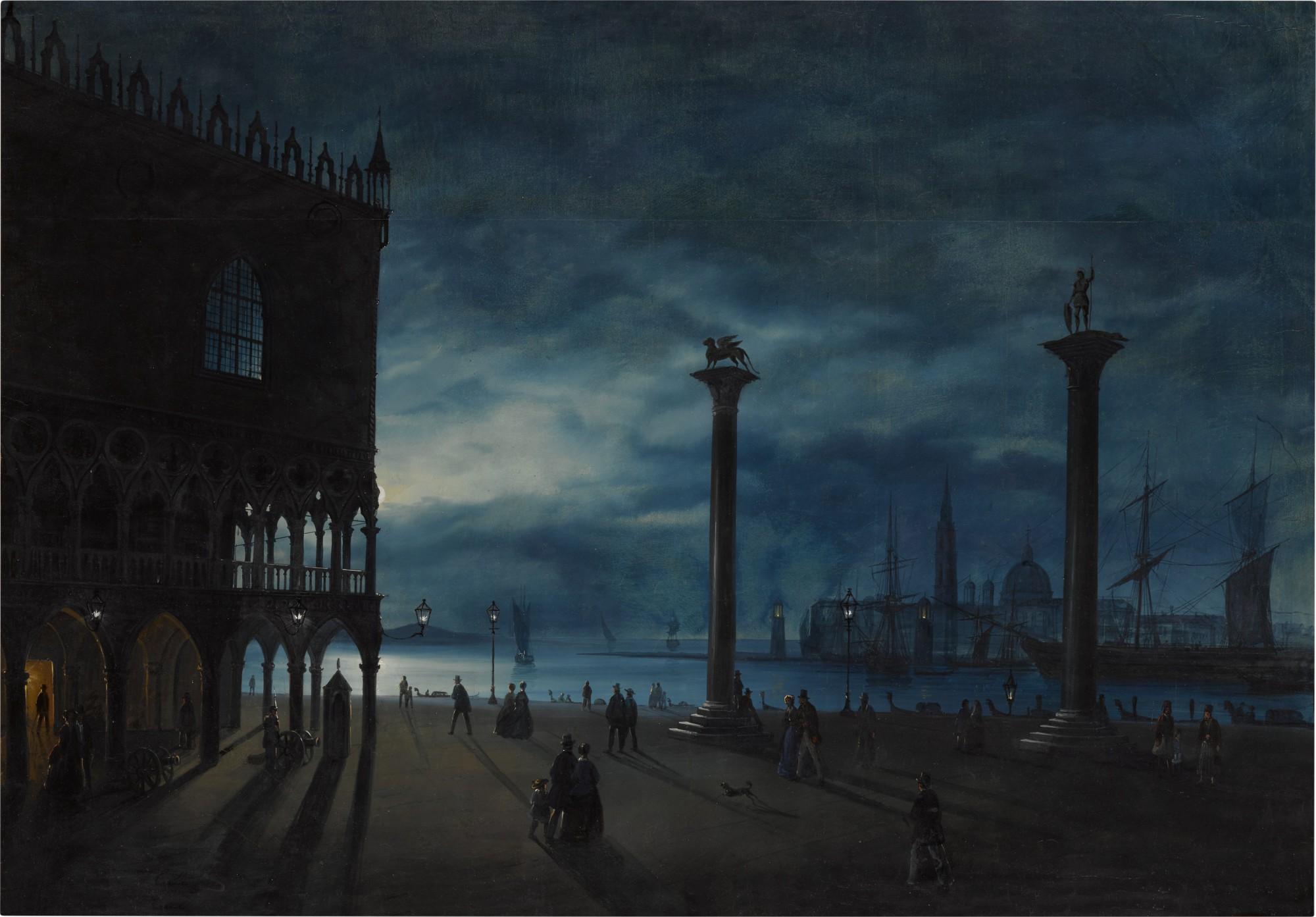 Ippolito Caffi - Venezia, veduta notturna con la Piazzetta San Marco e il Molo, con vista sull\'Isola di San Giorgio