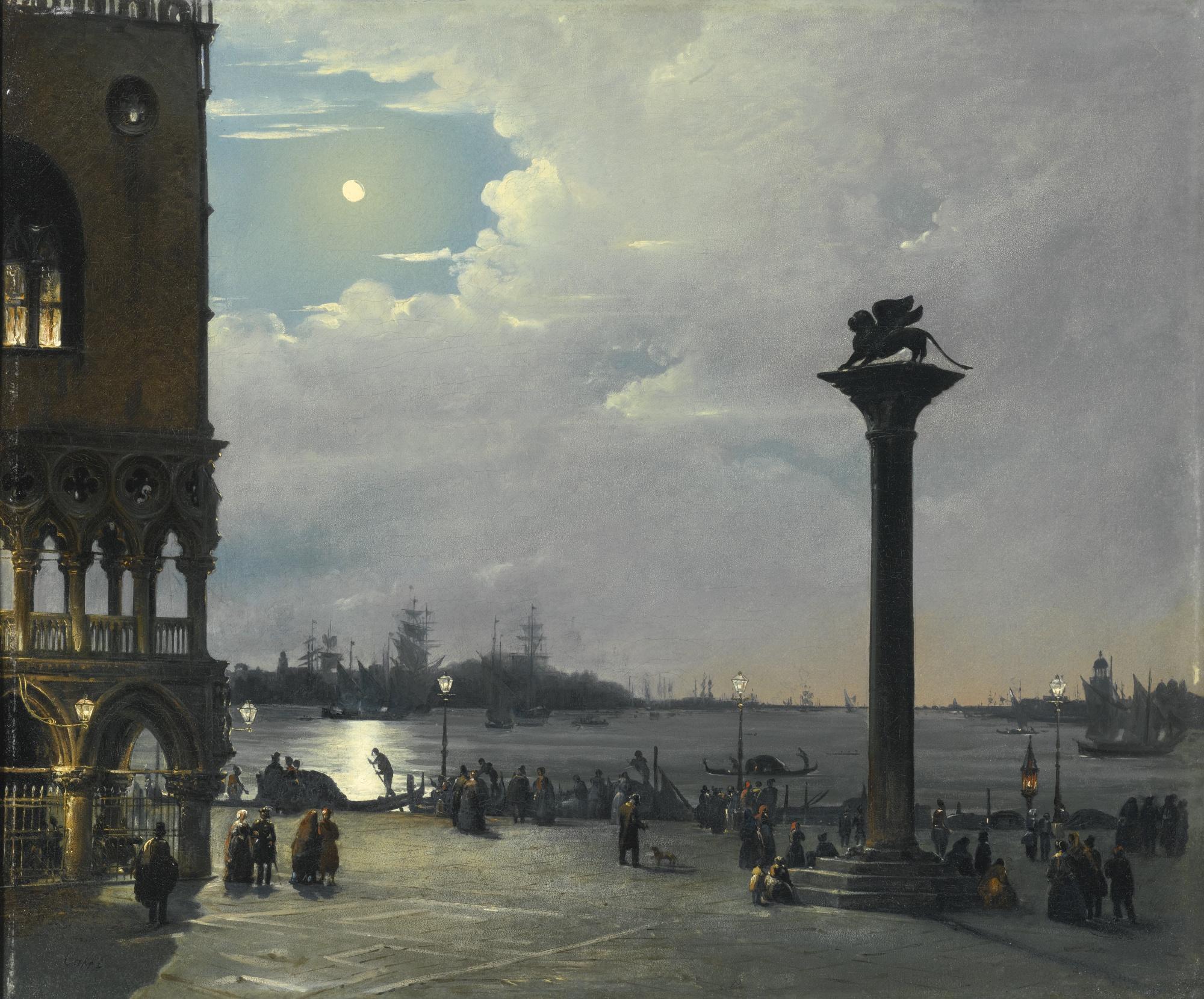 Ippolito Caffi - Venice, A Nocturnal View Of Piazza San Marco With The Ducal Palace