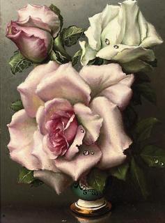 Irene Klestova - Pink and white roses in an ornamental vase
